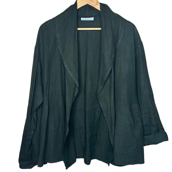 🩷 Bryn Walker Cardigan Jacket Womens S Linen Olive Open Blazer Lagenlook Pocket - Picture 2 of 12